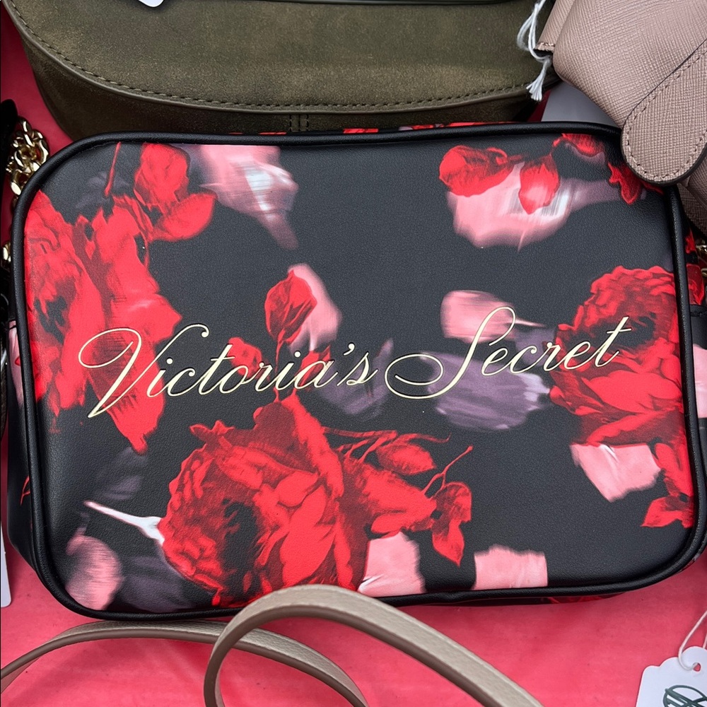 Victoria's Secret Red and Black Floral Pouch